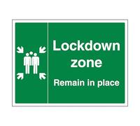 V Safety Lockdown Zone with Family - Remain in Place 300 x 200 mm - 3mm Aluminium Composite Safety Sign
