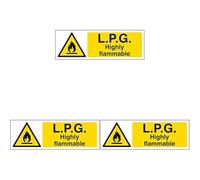 V Safety Lpg Highly Flammable Warning Sign - 300mm x 100mm - 1mm Rigid Plastic (Pack of 3)