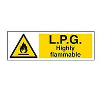 V Safety Lpg Highly Flammable Warning Sign - Landscape - 300mm x 100mm - Self Adhesive Vinyl, Black/Yellow, 69022AX-S