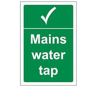 V Safety Mains Water Tap 100 x 150 mm - 2mm Super-Tough Rigid Plastic Safety Sign