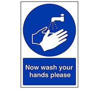 V Safety Mandatory General - Now Wash Your Hands Please - 200 X 300mm