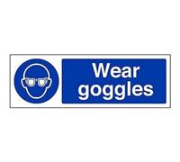 V Safety Mandatory PPE - Wear Goggles - 300 x 100 mm Safety Sign