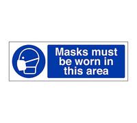 V Safety Masks Must Be Worn In This Area - Landscape 300 x 100 mm - Glow In The Dark 1mm Rigid Plastic Safety Sign
