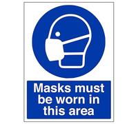 V Safety Masks Must Be Worn In This Area - Portrait 300 x 400 mm - 2mm Super-Tough Rigid Plastic Safety Sign