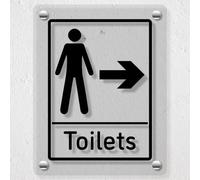 V Safety Men's Toilets - Arrow Right Acrylic Sign 150x200mm - Durable, Shatterproof Directional Signage