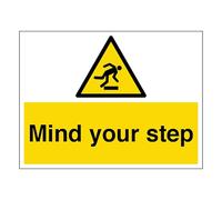 V Safety Mind Your Step - Large Landscape 400 x 300 mm - 1mm Rigid Plastic Safety Sign