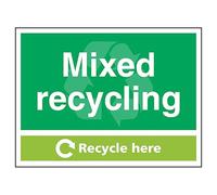 V Safety Mixed Recycling Recycle Here 200 x 150 mm - 1mm Rigid Plastic Safety Sign