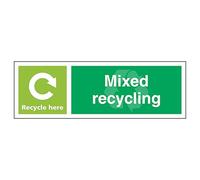 V Safety Mixed Recycling Recycle Here - Landscape 300 x 100 mm - 2mm Super-Tough Rigid Plastic Safety Sign