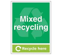 V Safety Mixed Recycling Recycle Here - Portrait 300 x 400 mm - Glow In The Dark 1mm Rigid Plastic Safety Sign