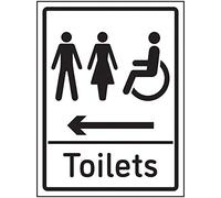 V Safety Mixed Toilets Arrow Left Sign - 150x200mm - Self Adhesive Aluminium Effect