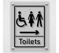V Safety Mixed Toilets Arrow Right - 200 x 300 mm - Acrylic Perspex Cast Clear Safety Sign