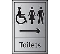 V Safety Mixed Toilets Arrow Right - 200mm x 300mm - Self Adhesive Aluminium Effect