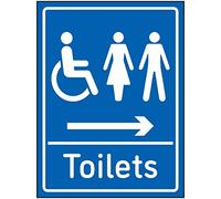 V Safety Mixed Toilets Arrow Right Sign - 150x200mm - Blue Self Adhesive Vinyl
