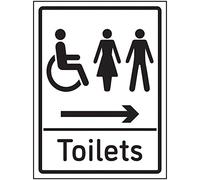 V Safety Mixed Toilets Arrow Right Sign - 150x200mm - Self Adhesive Aluminium Effect