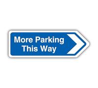 V Safety More Parking This Way Arrow Right - Blue - Shaped Sign 300 x 100 mm - Glow In The Dark 1mm Rigid Plastic