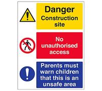 V Safety Multi Hazard Site Safety Must Warn Children Warning Sign - 300mm x 400mm - Self Adhesive Vinyl