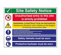V Safety Multi Hazard Site Safety Notice 5 Points - Large Landscape 600 x 450 mm - 3mm Aluminium Composite Safety Sign
