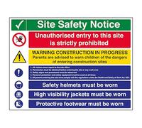 V Safety Multi Hazard Site Safety Notice 6 Points - Large Landscape 600 x 450 mm - 3mm Aluminium Composite Safety Sign