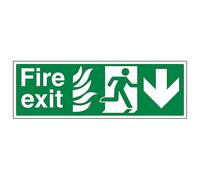 V Safety NHS Fire Exit Arrow Down 450 x 150 mm - 2mm Rigid Plastic Safety Sign
