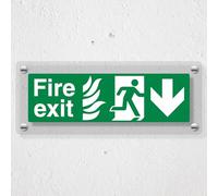V Safety NHS Fire Exit Arrow Down - 450 x 150 mm - Acrylic Perspex Cast Clear Safety Sign