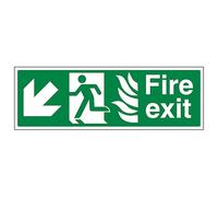 V Safety NHS Fire Exit Arrow Down Left 450 x 150 mm - 3mm Aluminium Composite Safety Sign