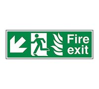 V Safety NHS Fire Exit Arrow Down Left Sign - 600mm x 200mm - Self Adhesive Vinyl