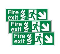 V Safety NHS Fire Exit Arrow Down Right 300 x 100 mm - 2mm Rigid Plastic Safety Sign (Pack of 3)