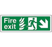 V Safety NHS Fire Exit Arrow Down Right Sign - 300mm x 100mm - 1mm Rigid Plastic