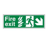 V Safety NHS Fire Exit Arrow Down Right Sign - 600mm x 200mm - Self Adhesive Vinyl