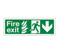 V Safety NHS Fire Exit, Arrow Down Safety Sign - 300 x 100 mm - Economy 0.5mm Polypropylene Sign with Mount Film