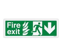 V Safety NHS Fire Exit, Arrow Down Safety Sign - 300 x 100 mm - Self-Adhesive Monomeric Vinyl