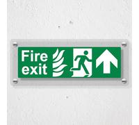 V Safety NHS Fire Exit Arrow Up - 300 x 100 mm - Acrylic Perspex Cast Clear Safety Sign