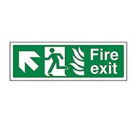 V Safety NHS Fire Exit Arrow Up Left Sign - 300mm x 100mm - 1mm Rigid Plastic