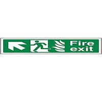 V Safety NHS Fire Exit Arrow Up Left Sign - 300mm x 100mm - Self Adhesive Vinyl