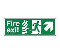 V Safety NHS Fire Exit Arrow Up Right 300 x 100 mm - 3mm Brushed Aluminium Composite Safety Sign
