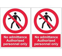 V Safety No Admittance - Authorised Personnel Only 150 x 200 mm - Self Adhesive Vinyl - Aluminium Effect Safety Sign (Pack of 2)