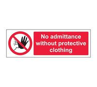 V Safety No Admittance Without Protective Clothing 600 x 200 mm - 2mm Rigid Plastic Safety Sign