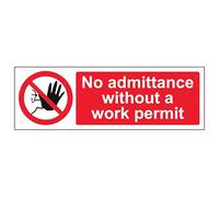 V Safety No Admittance Without Work Permit - Landscape 300 x 100 mm - Glow In The Dark Self Adhesive Vinyl Safety Sign