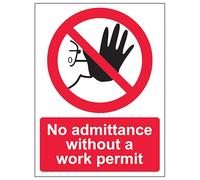 V Safety No Admittance Without Work Permit - Portrait 150 x 200 mm - Glow In The Dark 1mm Rigid Plastic Safety Sign