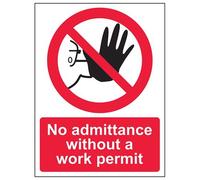 V Safety No Admittance Without Work Permit Sign - 150mm x 200mm - Self Adhesive Vinyl
