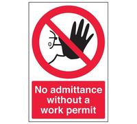 V Safety No Admittance Without Work Permit Sign - 200mm x 300mm - 1mm Rigid Plastic
