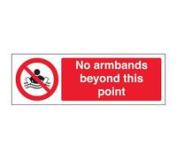 V Safety No Armbands Beyond This Point - Landscape 300 x 100 mm - Glow In The Dark 1mm Rigid Plastic Safety Sign