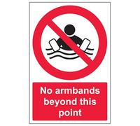 V Safety No Armbands Beyond This Point - Portrait 200 x 300 mm - Glow In The Dark 1mm Rigid Plastic Safety Sign