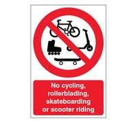 V Safety No Cycling, Rollerblading, Skateboarding Or Scooter Riding Sign - 400 x 600 mm - Made From Correx Twin-Wall Board - Prohibition Signage - Made in Britain