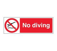 V Safety No Diving - Landscape 300 x 100 mm - 2mm Super-Tough Rigid Plastic Safety Sign