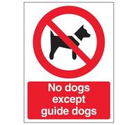 V Safety No Dogs Except Guide Dogs 200 x 300 mm - 2mm Super-Tough Rigid Plastic Safety Sign