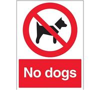 V Safety No Dogs Prohibition Sign - 300mm x 400mm - Self Adhesive Vinyl