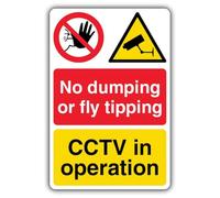 V Safety No Dumping Or Fly Tipping CCTV In Operation Safety Sign - 300 x 450 mm - Glow In The Dark Self Adhesive Vinyl
