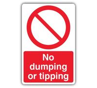 V Safety No Dumping Or Tipping Sign - 150 x 200 mm - Super Tough 2mm Rigid Plastic - Prohibition Signage - Made in Britain
