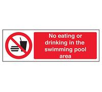 V Safety No Eating Or Drinking In The Swimming Pool Area Prohibition Sign - 300mm x 100mm - Self Adhesive Vinyl